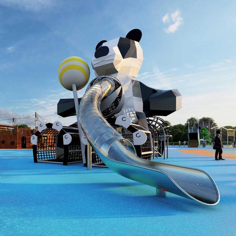 户外不锈钢滑梯-熊猫主题